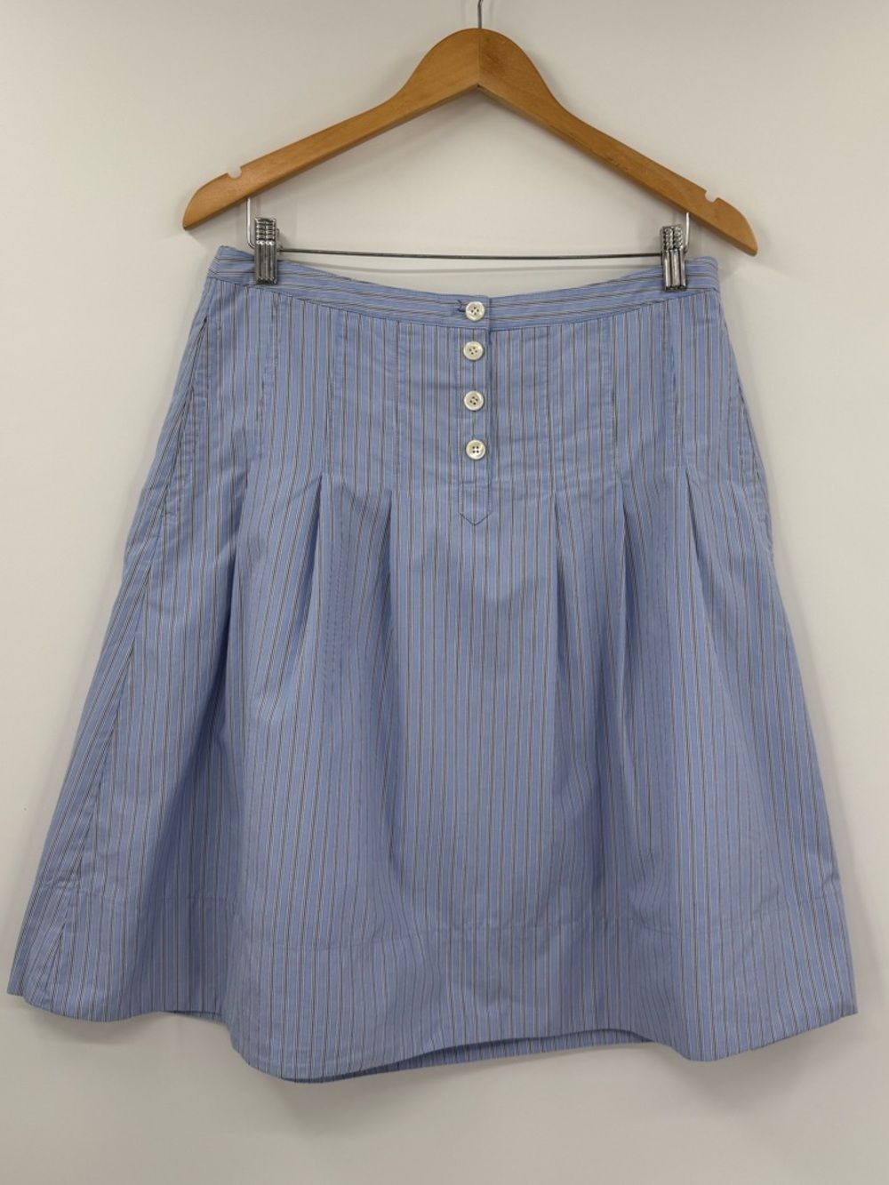 ✦ J.Crew Cotton Striped A-Line Button Front Mini Skirt | Light Blue | 10